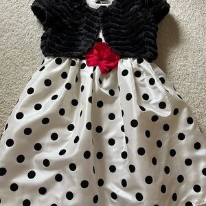 George Black and White Polka Dot Dress with Red Accent